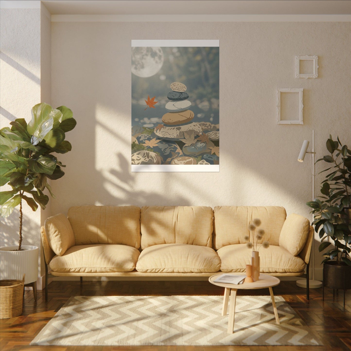 Warm River Stones Canvas Art - Japanese Pattern Japandi