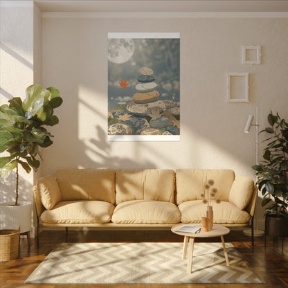 Warm River Stones Canvas Art - Japanese Pattern Japandi
