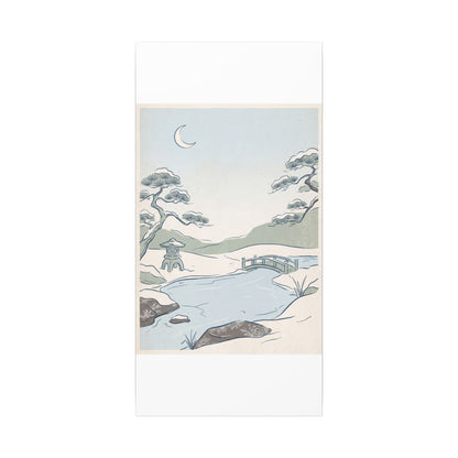 Japandi Moonlit Garden in Moonlight | Minimal Line Canvas Art
