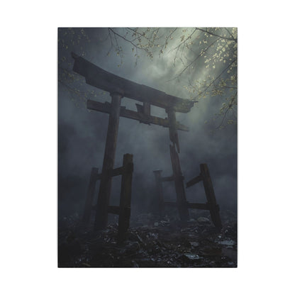 Dark Japandi Torii Gate in Dappled | Moody Minimal Canvas Art