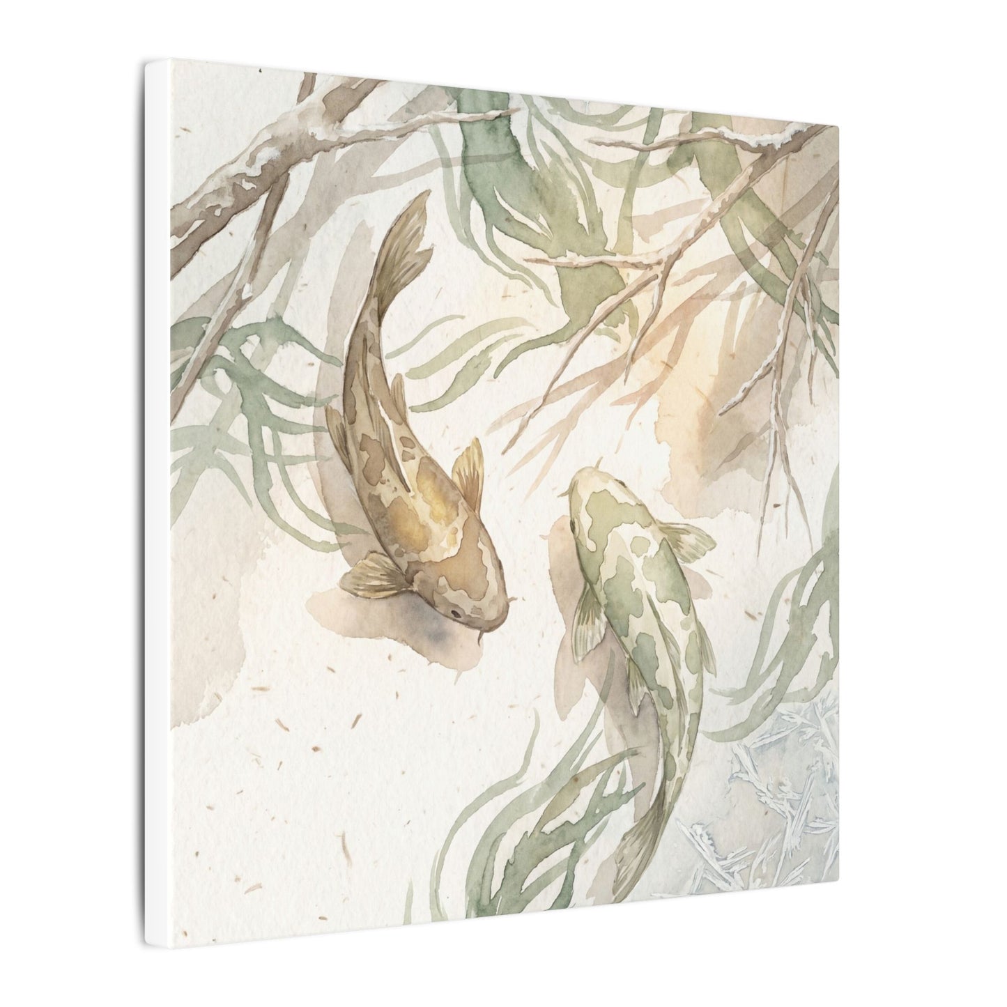 Koi Pond Canvas Art | Winter Japandi Watercolor Art