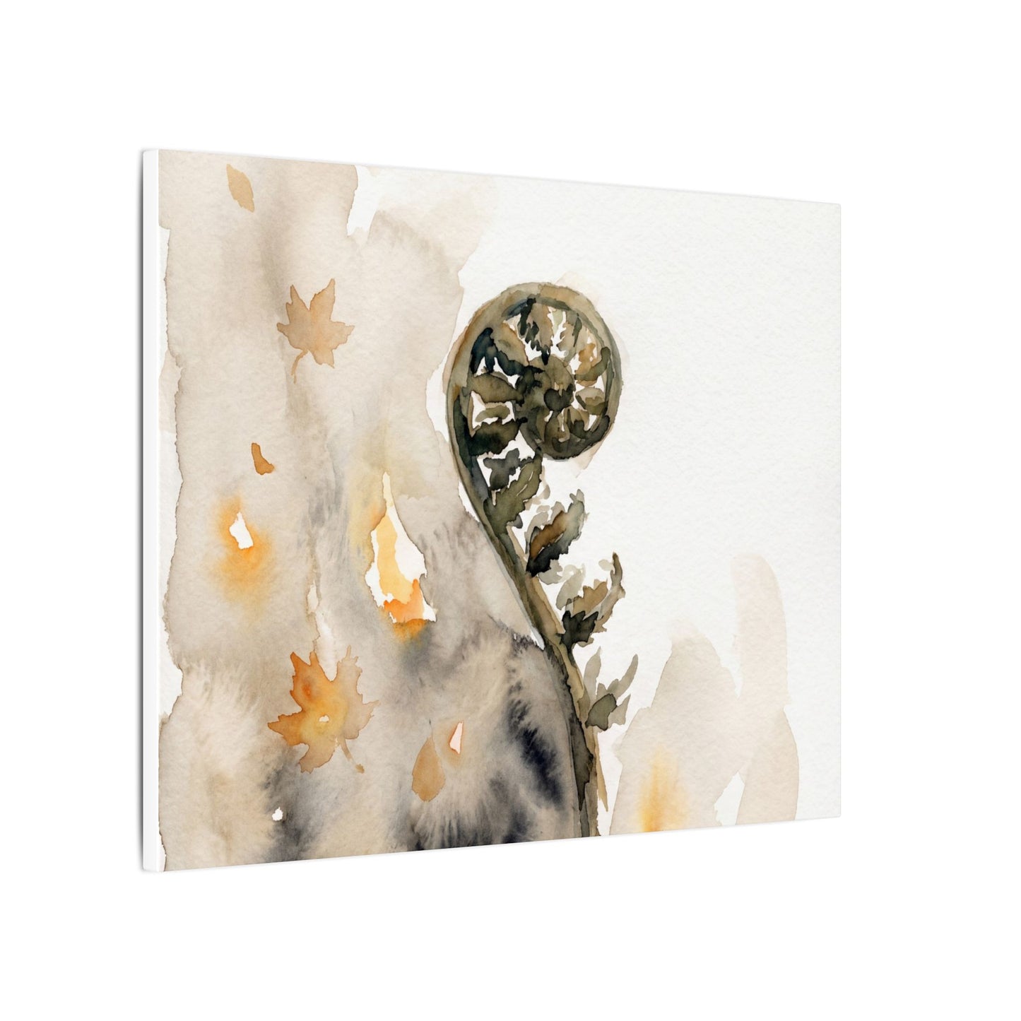 Fern Unfurling Watercolor Canvas Art | Earthy Japandi Art