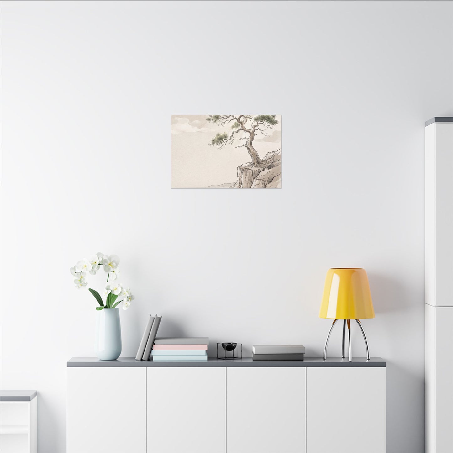 Japandi Pine Tree in Dappled | Minimal Line Canvas Art