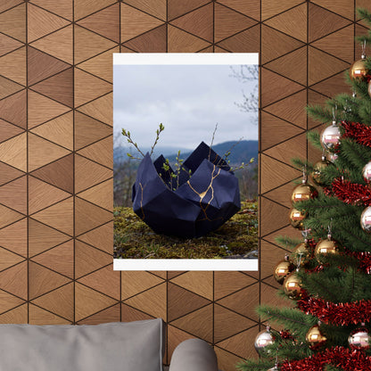 Kintsugi Paper Fold in Overcast | Gold Repair Wall Art Print