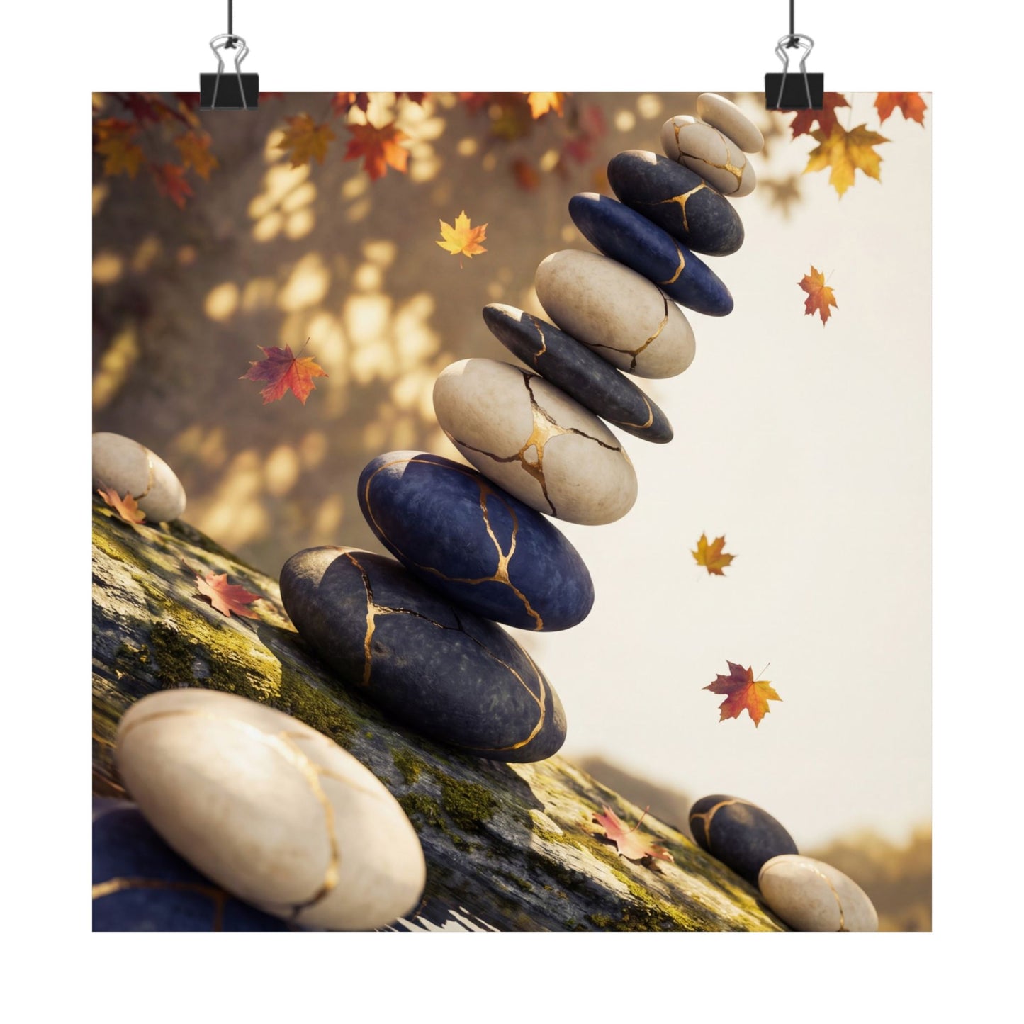 Autumn River Stones Gold Vein Wall Art Print | Artful Decor Art Print