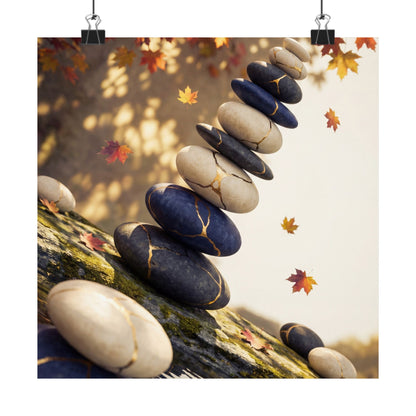 Autumn River Stones Gold Vein Wall Art Print | Artful Decor Art Print