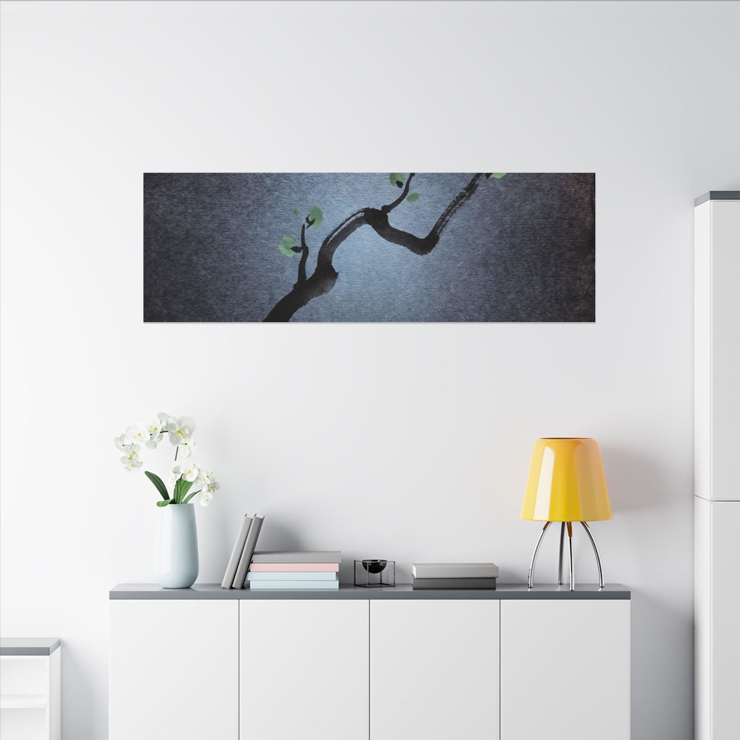 Ink Brushstroke Canvas Art | Spring Dark Japandi Moody Minimal Art