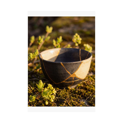 Kintsugi Broken Pottery in Golden Hour | Gold Repair Wall Art Print