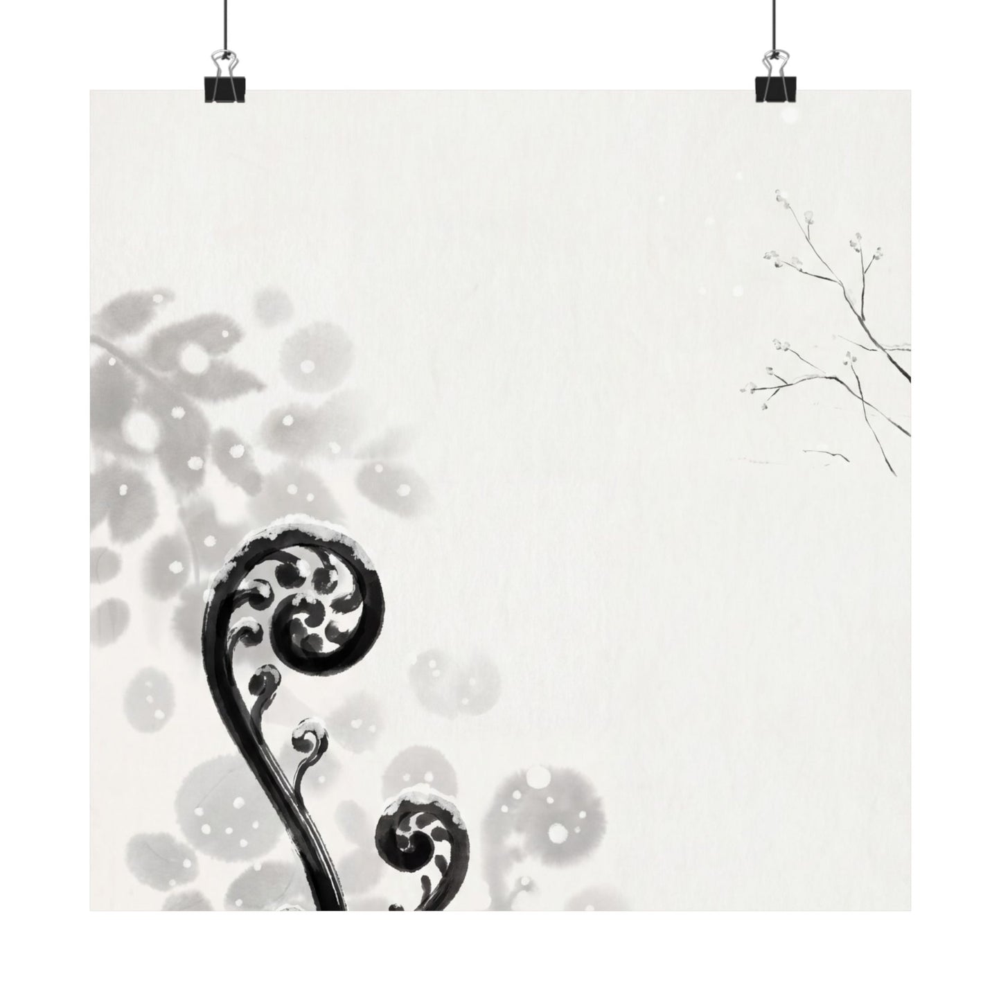 Winter Fern Unfurling Ukiyo E Inspired Wall Art Print | Serene Decor