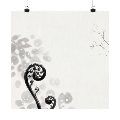 Winter Fern Unfurling Ukiyo E Inspired Wall Art Print | Serene Decor
