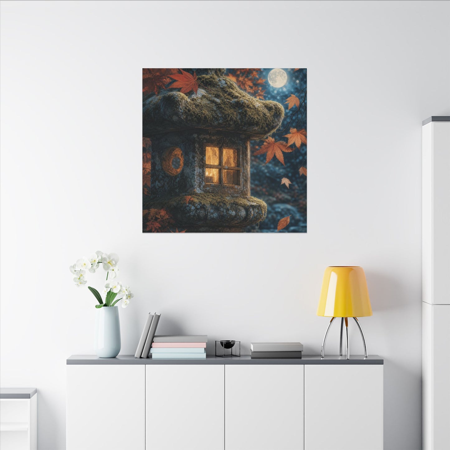 Autumn Stone Lantern Forest Whimsy Canvas Art | Earthy Decor