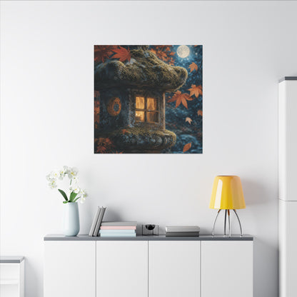 Autumn Stone Lantern Forest Whimsy Canvas Art | Earthy Decor