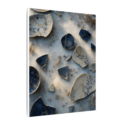 Broken Pottery Canvas Art | Winter Kintsugi Gold Vein Art