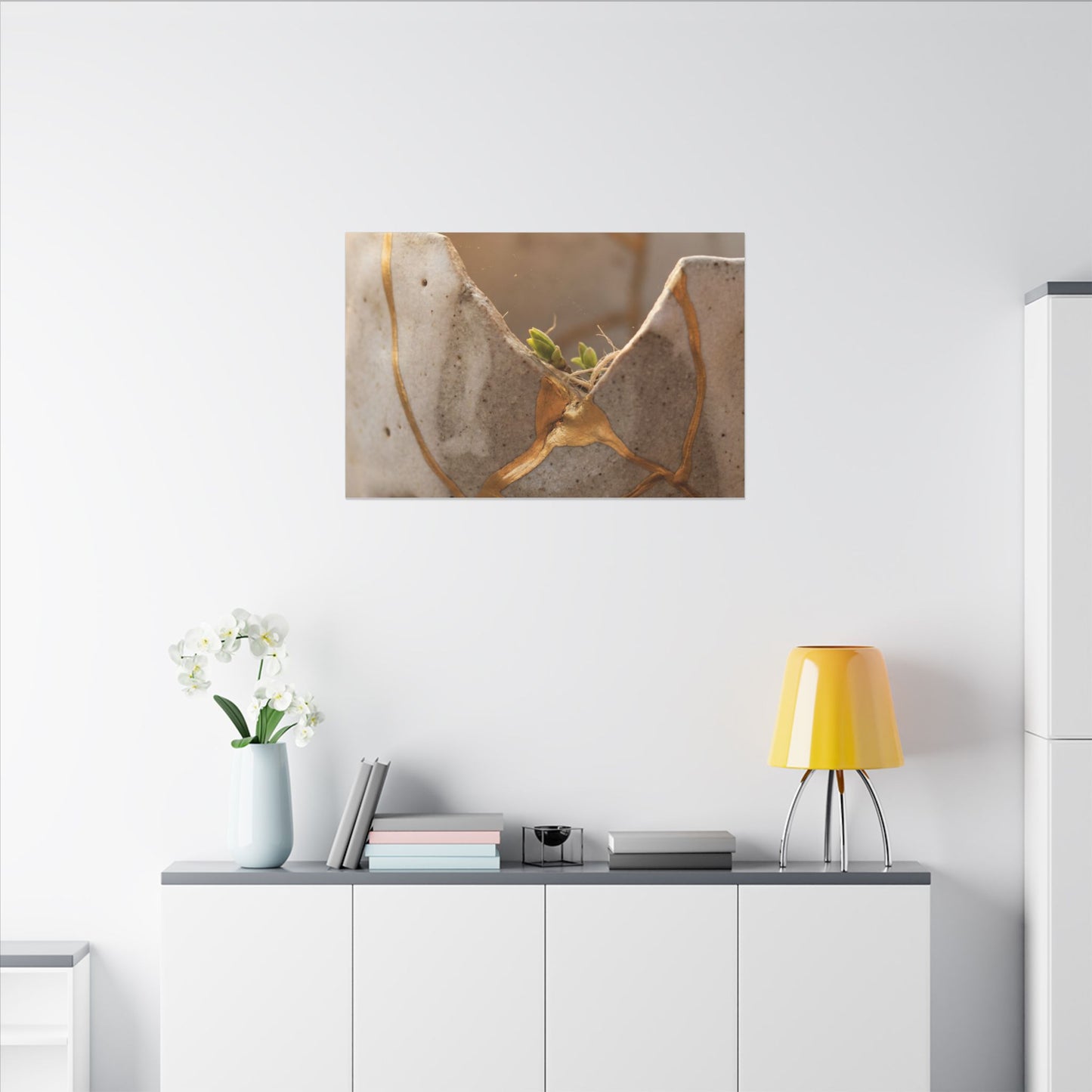 Golden Hour Broken Pottery Canvas Art - Japandi Kanso