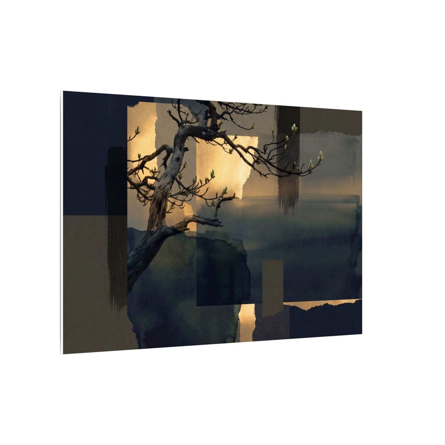 Golden Hour Pine Tree Canvas Art - Dark Japandi Kanso