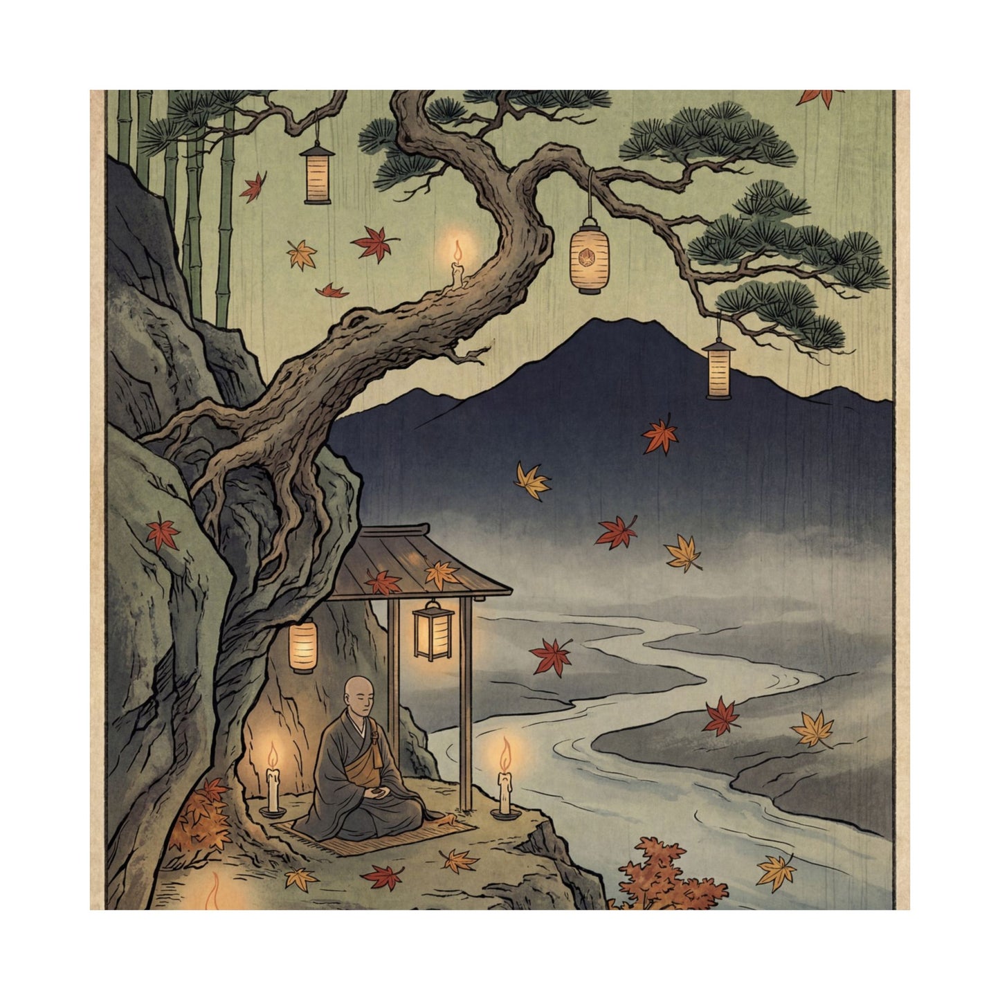 Pine Tree Autumn Wall Art Print | Zen Tranquil Design