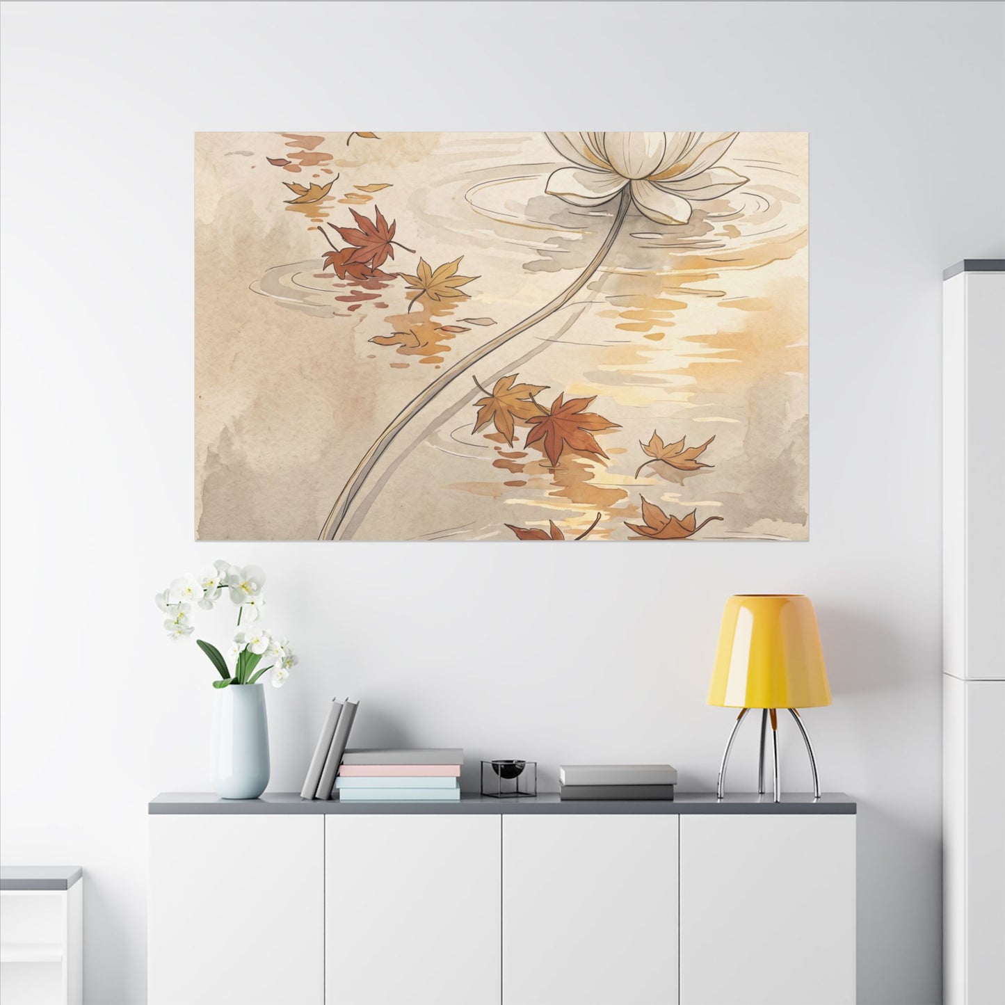 Lotus Flower Canvas Art | Autumn Japandi Minimal Line Art