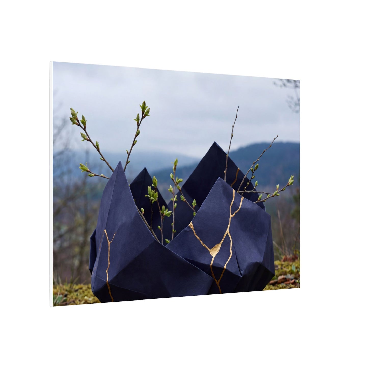 Paper Fold Canvas Art | Spring Kintsugi Gold Repair Art