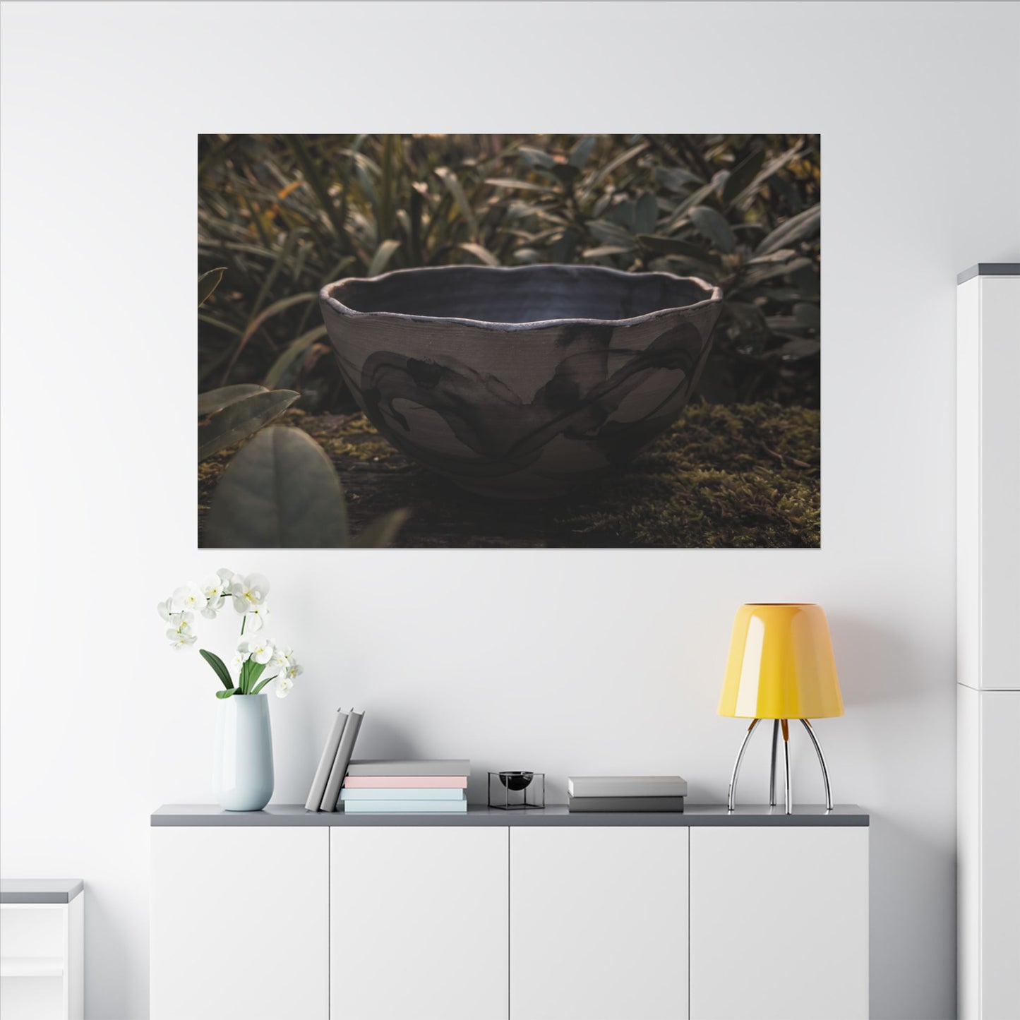 Ceramic Bowl Canvas Art | Summer Dark Japandi Charcoal Ink Art