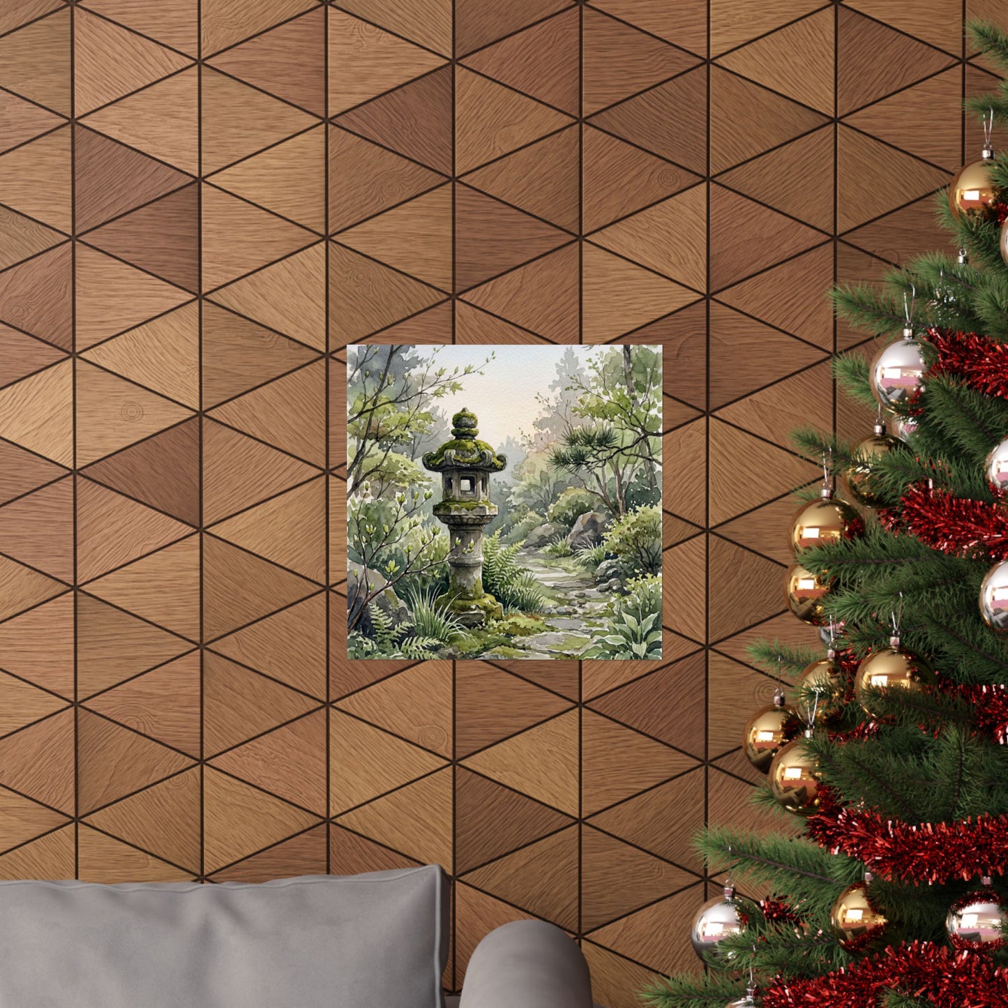 Japandi Stone Lantern in Dawn | Watercolor Wall Art Print