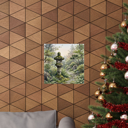 Japandi Stone Lantern in Dawn | Watercolor Wall Art Print
