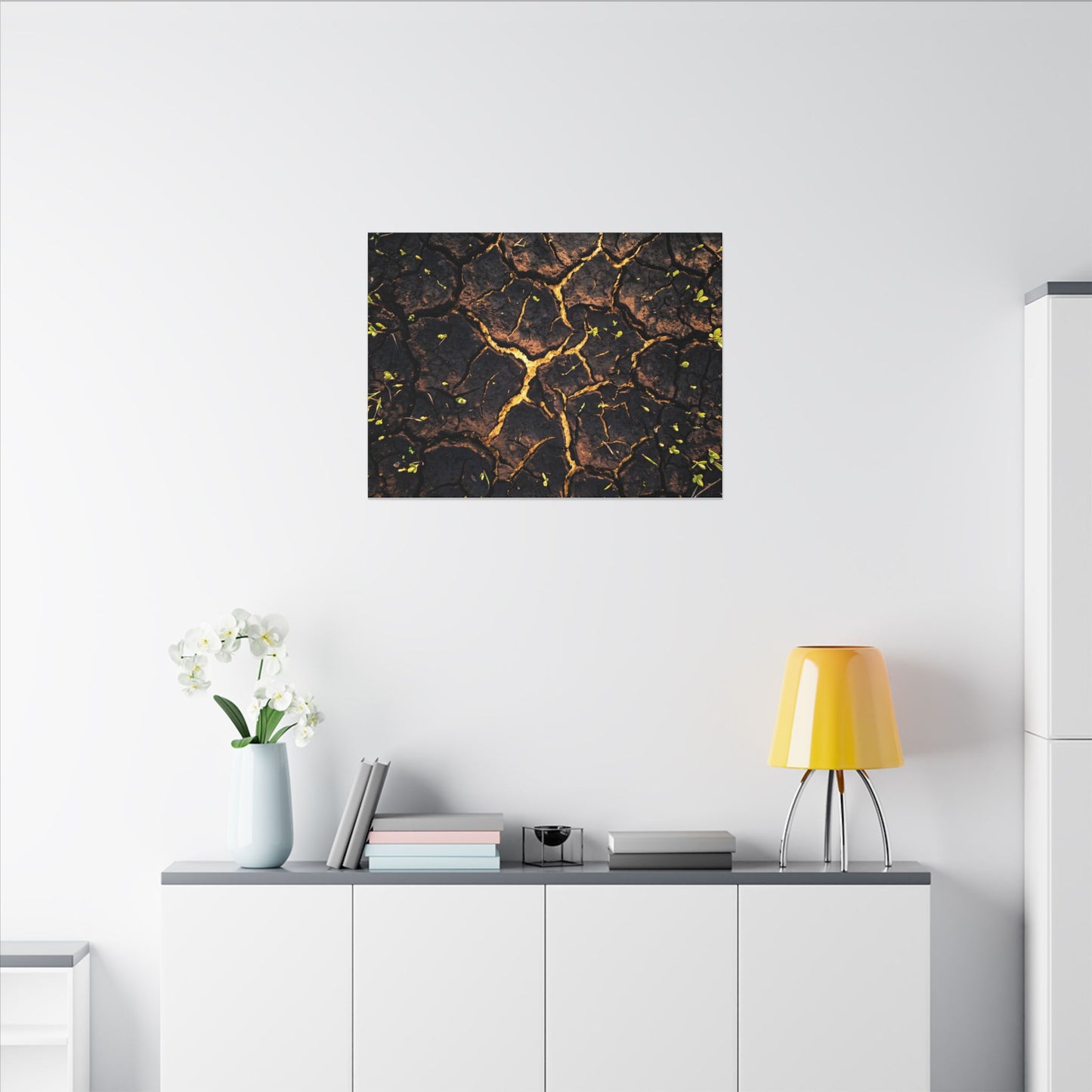 Cracked Earth Moody Minimal Canvas Art | Sophisticated Dark Japandi Art