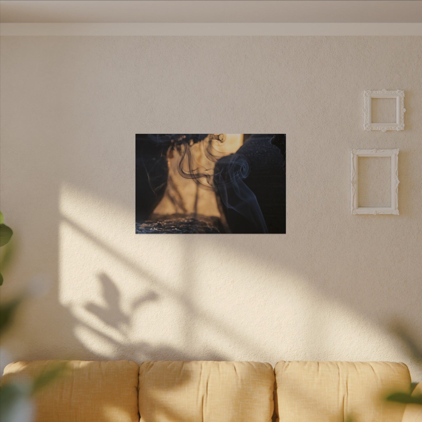 Incense Smoke Canvas Art | Winter Dark Japandi Shadow Zen Art