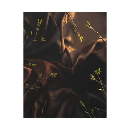Dark Japandi Silk Drape in Golden Hour | Moody Minimal Canvas Art