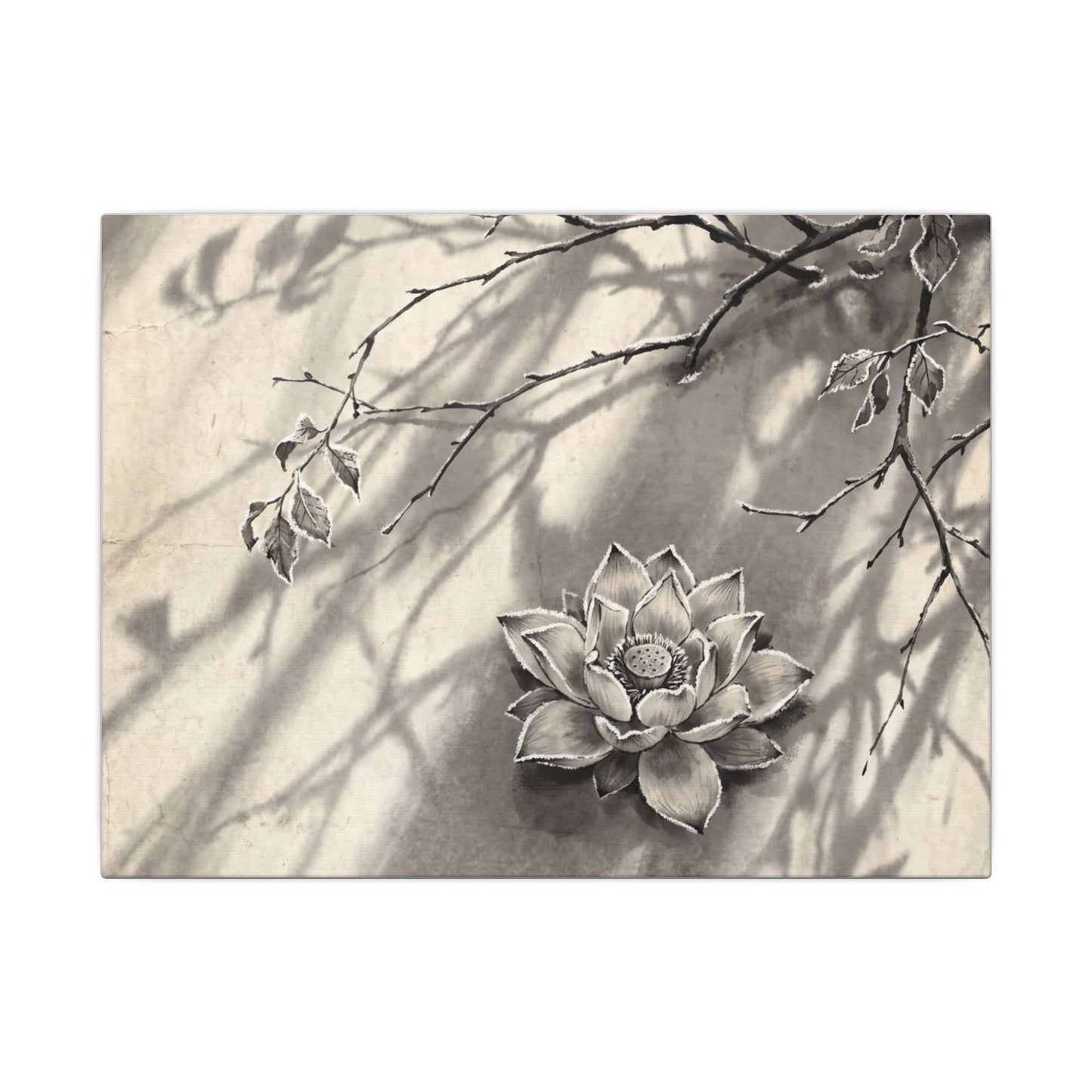 Winter Lotus Flower Sumi E Canvas Art | Contemplative Decor Art Print