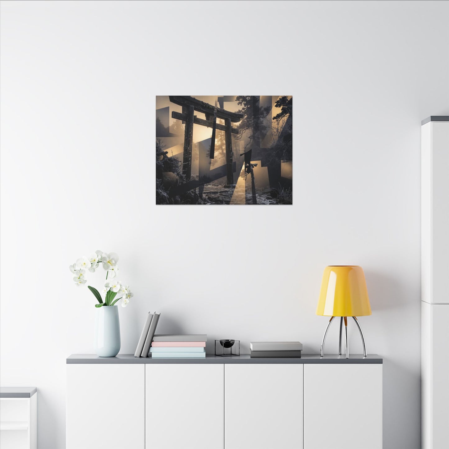 Winter Torii Gate Moody Minimal Canvas Art | Bold Decor