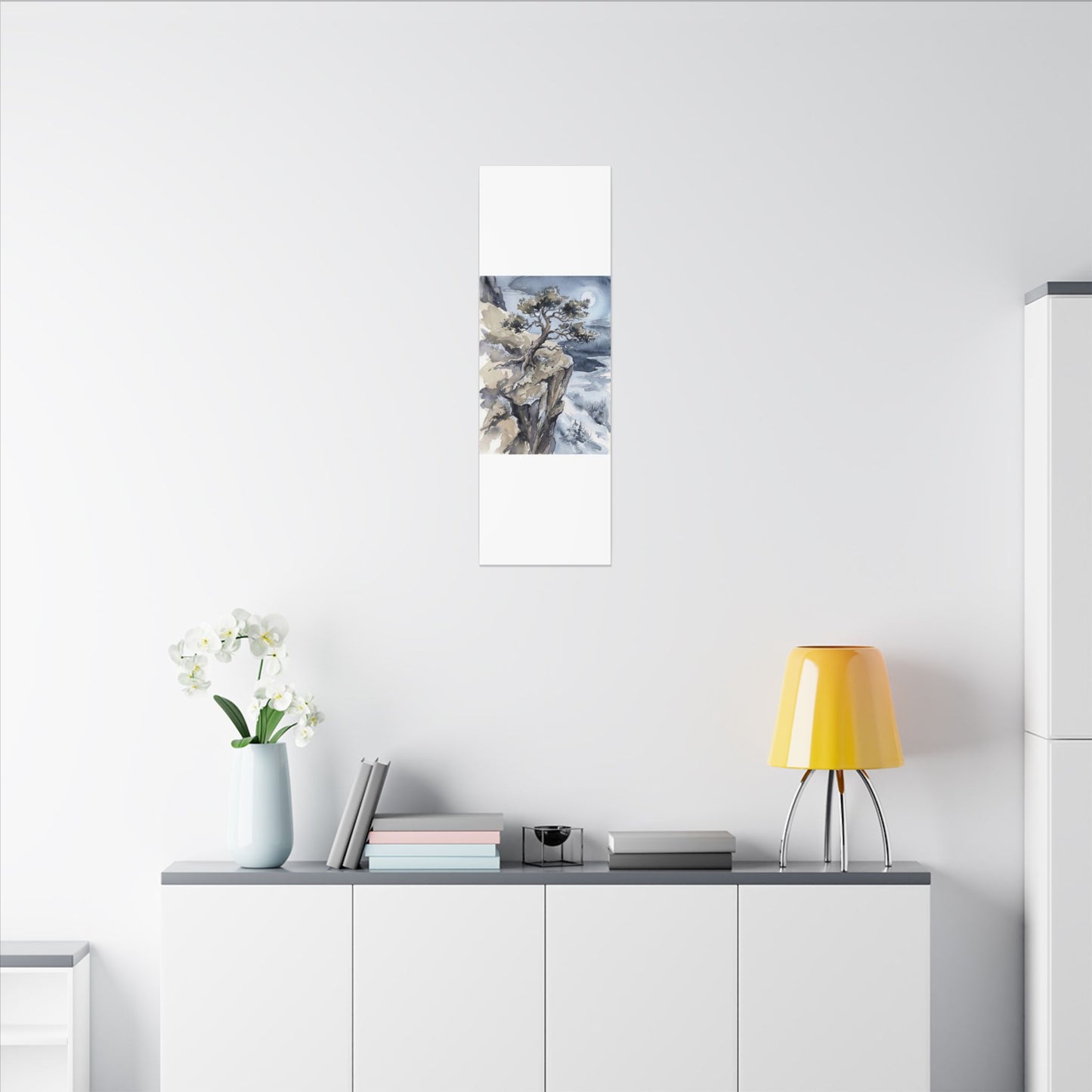 Pine Tree Canvas Art | Winter Japandi Watercolor Art