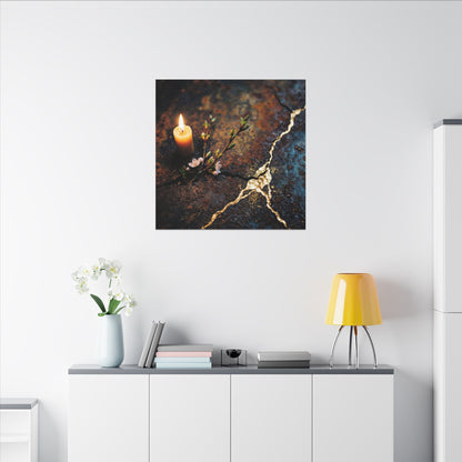 Kintsugi Rust Patina in Candlelight | Gold Repair Canvas Art