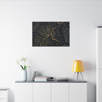 Overcast Cracked Earth Canvas Art - Dark Japandi Ma