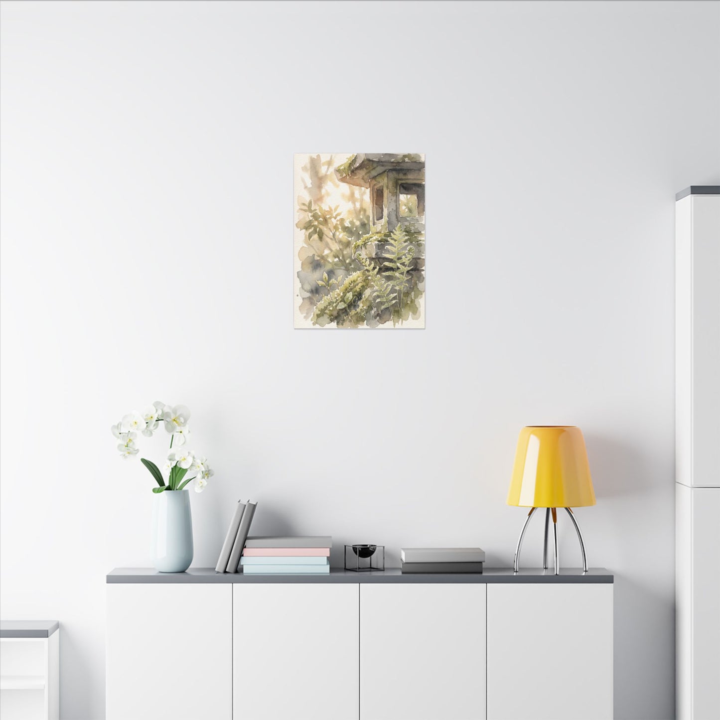 Earthy Stone Lantern Canvas Art - Watercolor Japandi