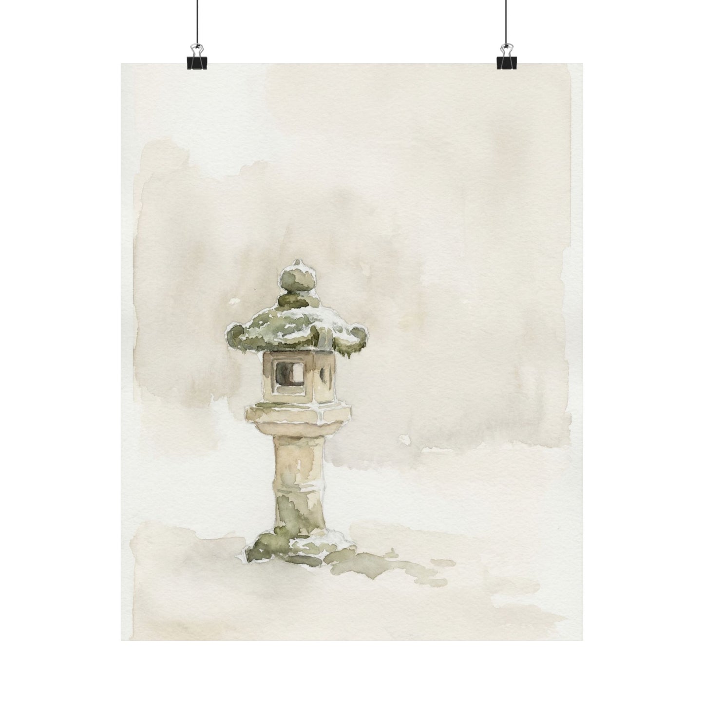 Japandi Stone Lantern in Overcast | Watercolor Wall Art Print Art Print