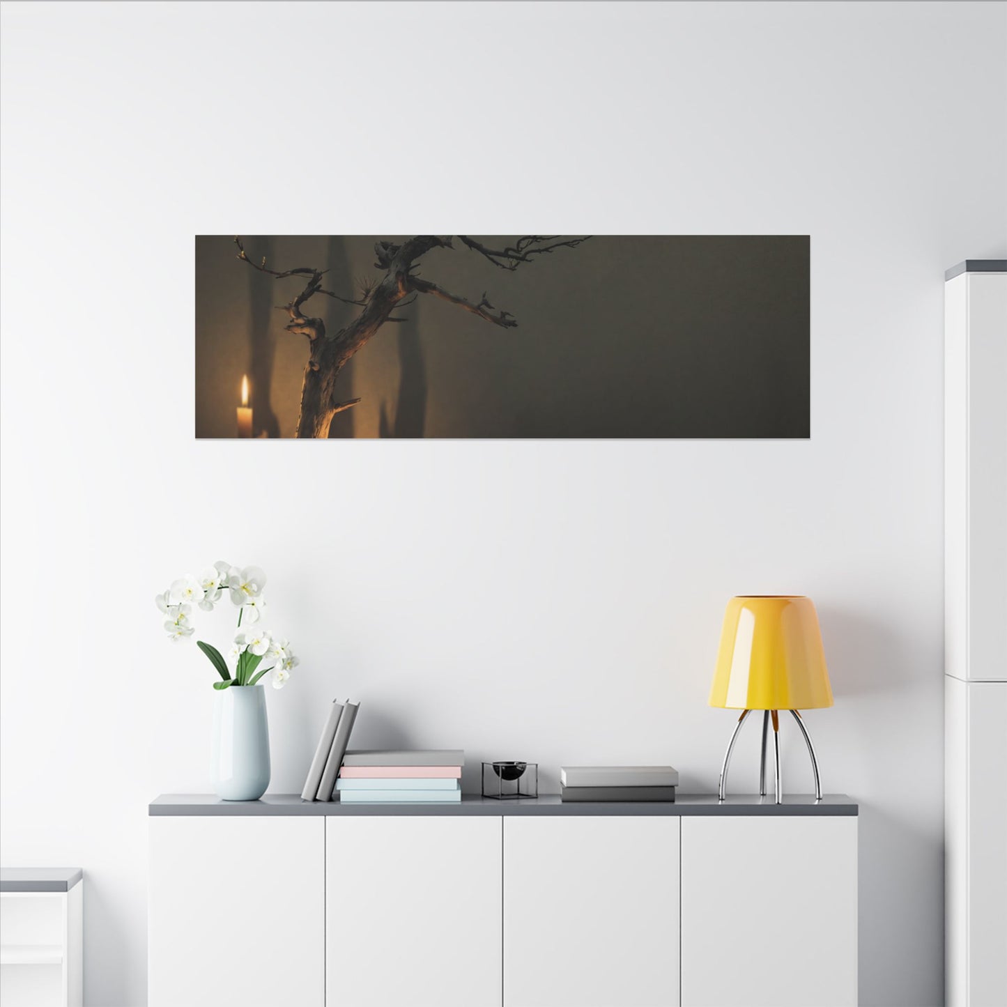 Ma Pine Tree Canvas Art - Dark Japandi Shadow Zen