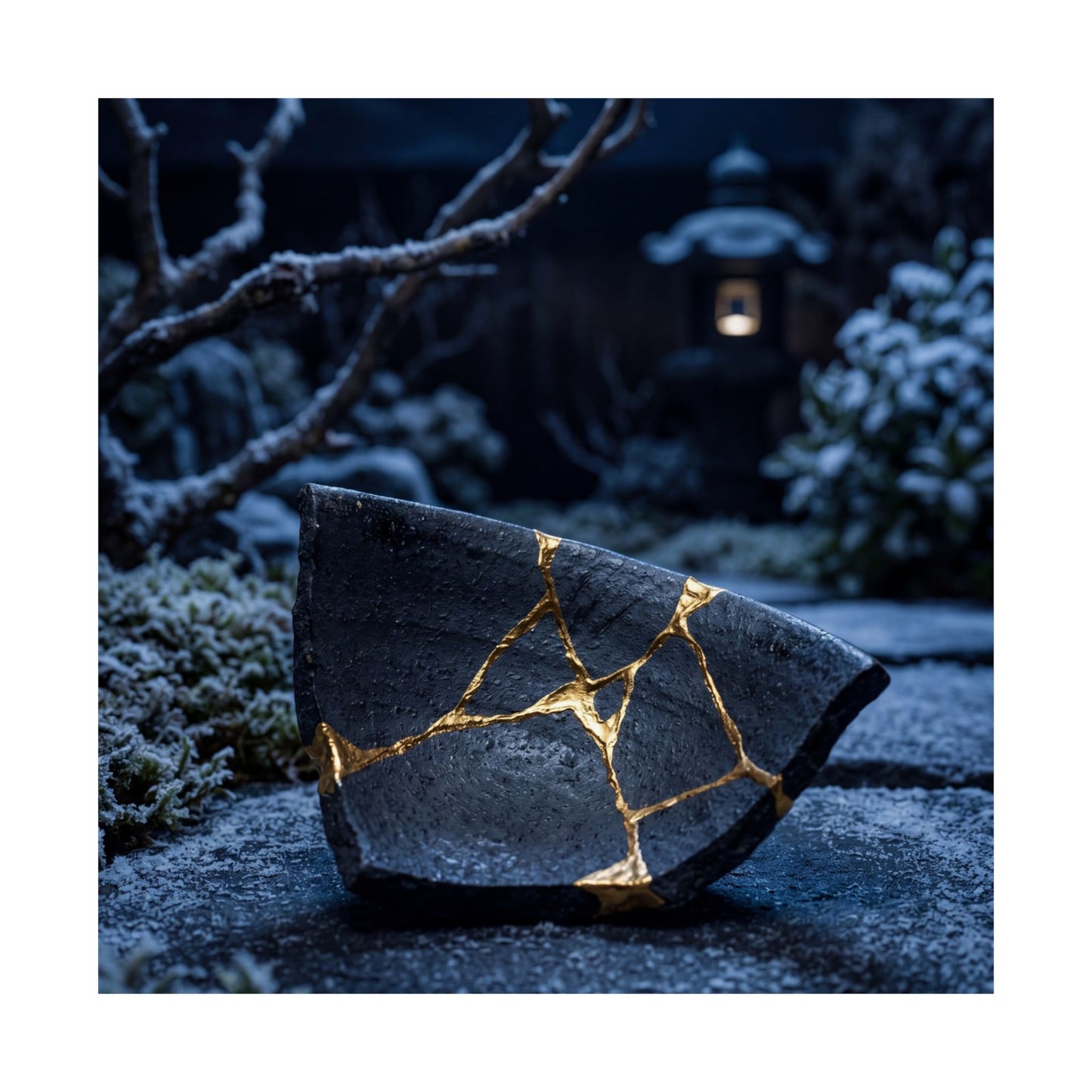 Moonlit Garden Gold Repair Wall Art Print | Healing Kintsugi Art