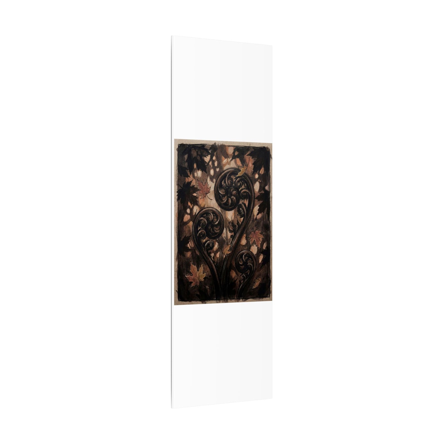Mono No Aware Fern Unfurling Canvas Art - Dark Japandi Charcoal Ink