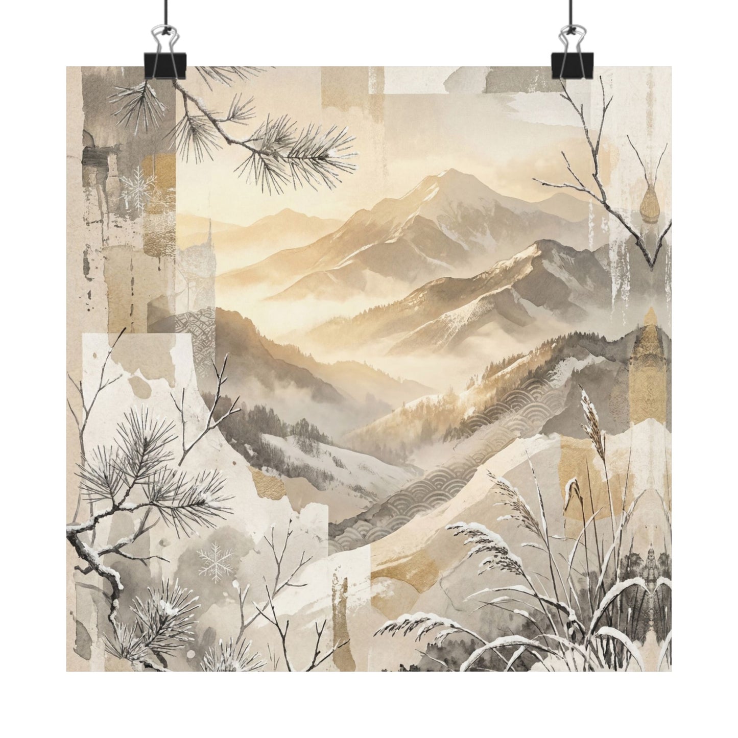 Mountain Mist Japanese Pattern Wall Art Print | Earthy Japandi Art Art Print