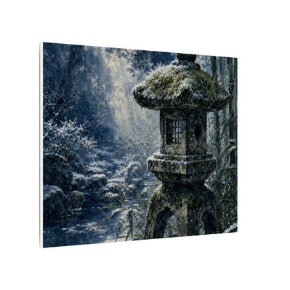 Zen Stone Lantern in Dappled | Sumi E Canvas Art