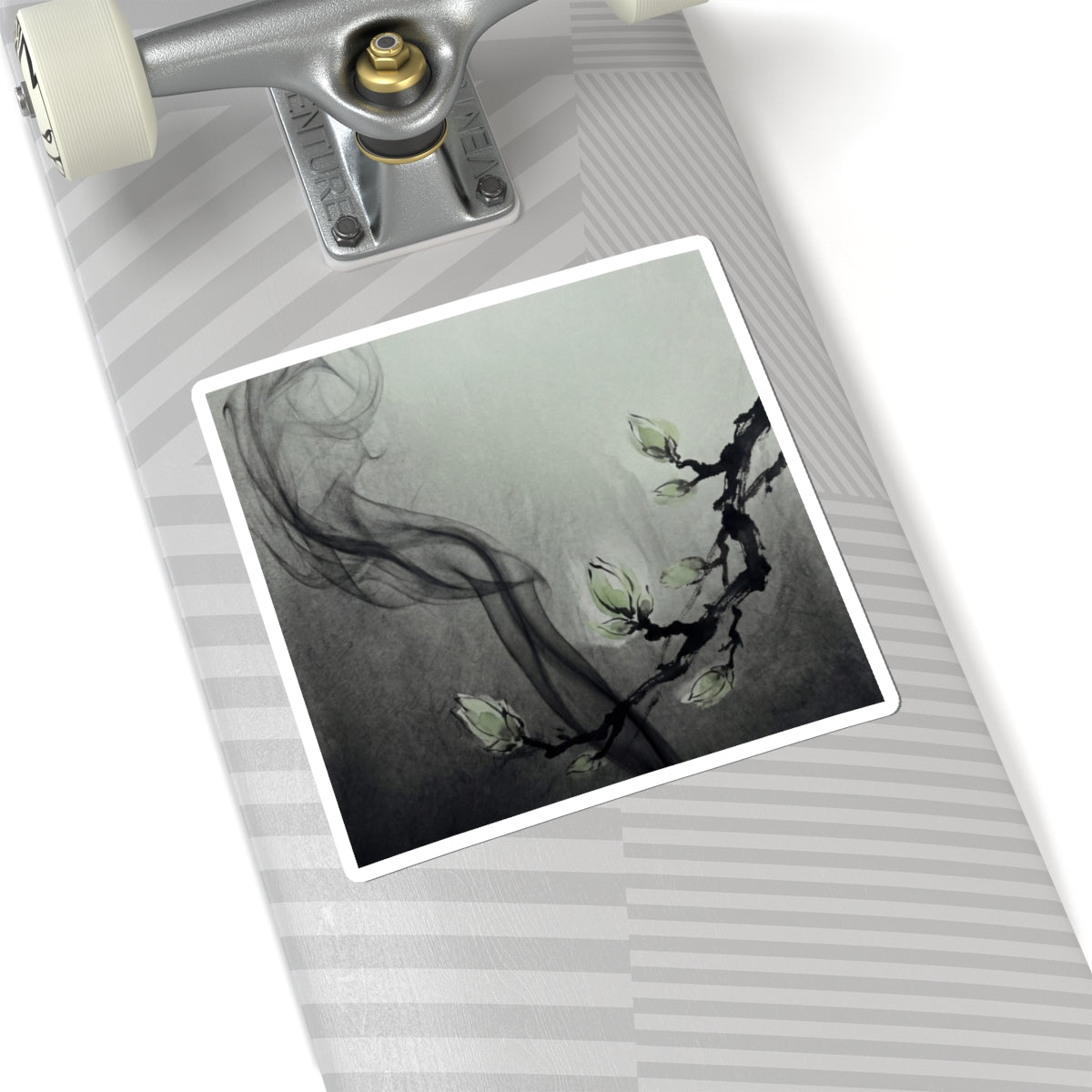 Incense Smoke Charcoal Ink Sticker | Moody Dark Japandi Art