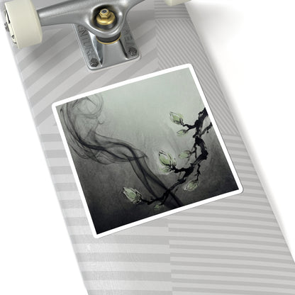 Incense Smoke Charcoal Ink Sticker | Moody Dark Japandi Art