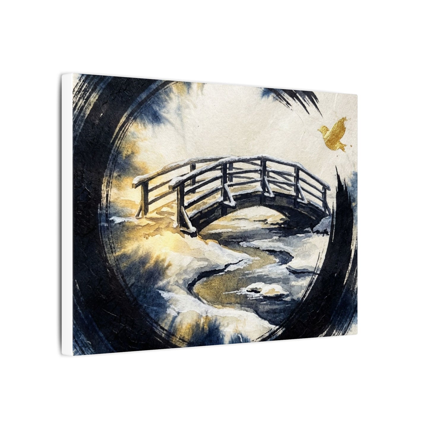 Winter Wooden Bridge Enso Canvas Art | Serene Decor