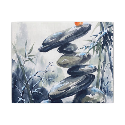 Zen River Stones in Moonlight | Sumi E Canvas Art