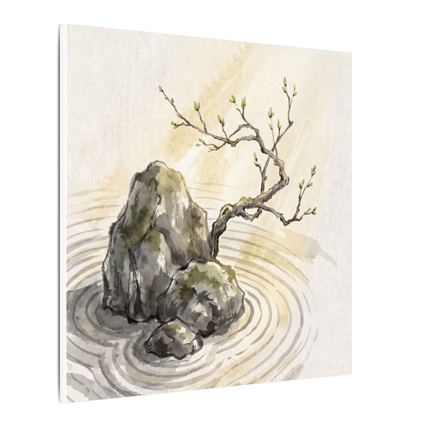 Serene Rock Garden Canvas Art - Sumi E Zen