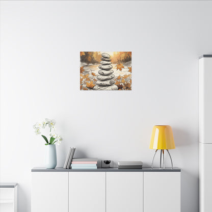 Earthy River Stones Canvas Art - Minimal Line Japandi
