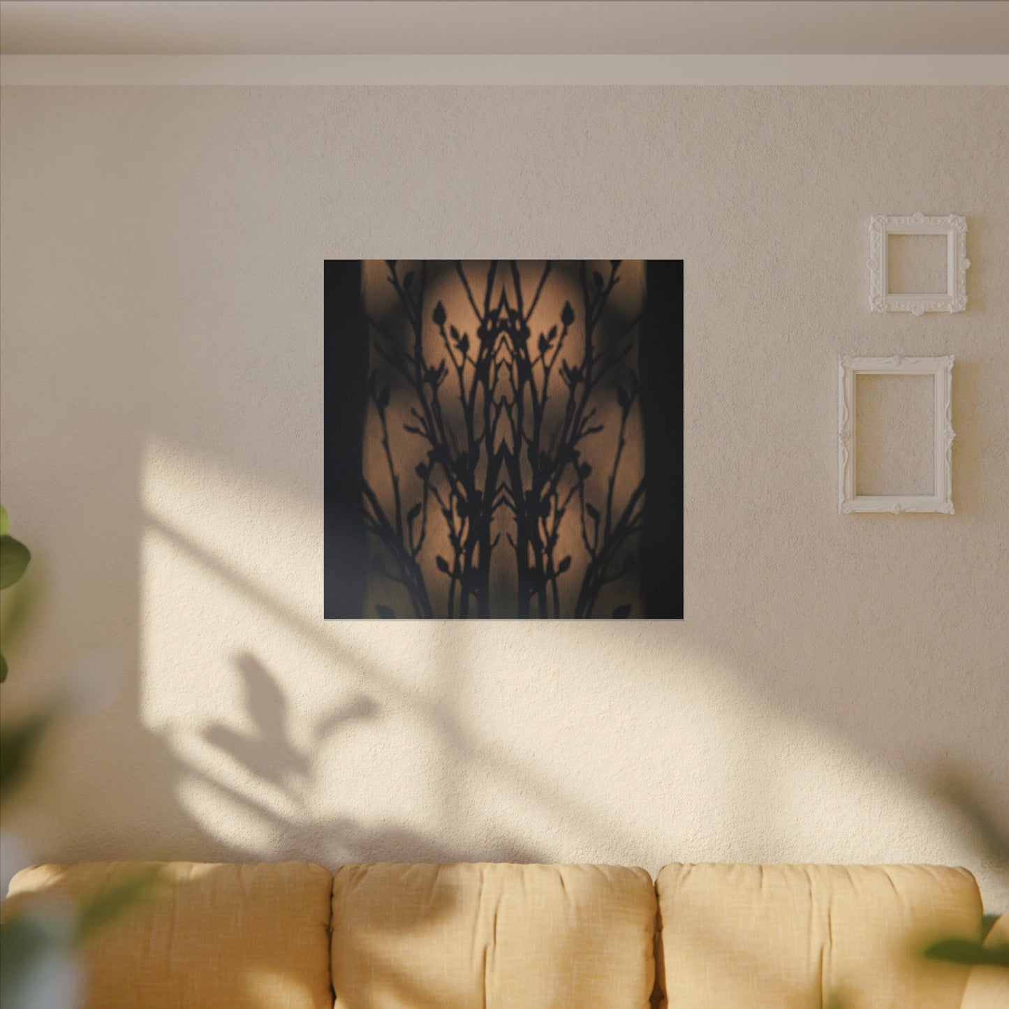 Dark Japandi Shadow Play in Golden Hour | Shadow Zen Canvas Art