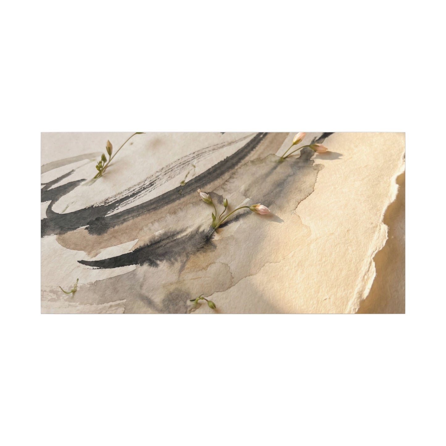 Ink Brushstroke Watercolor Canvas Art | Neutral Japandi Art