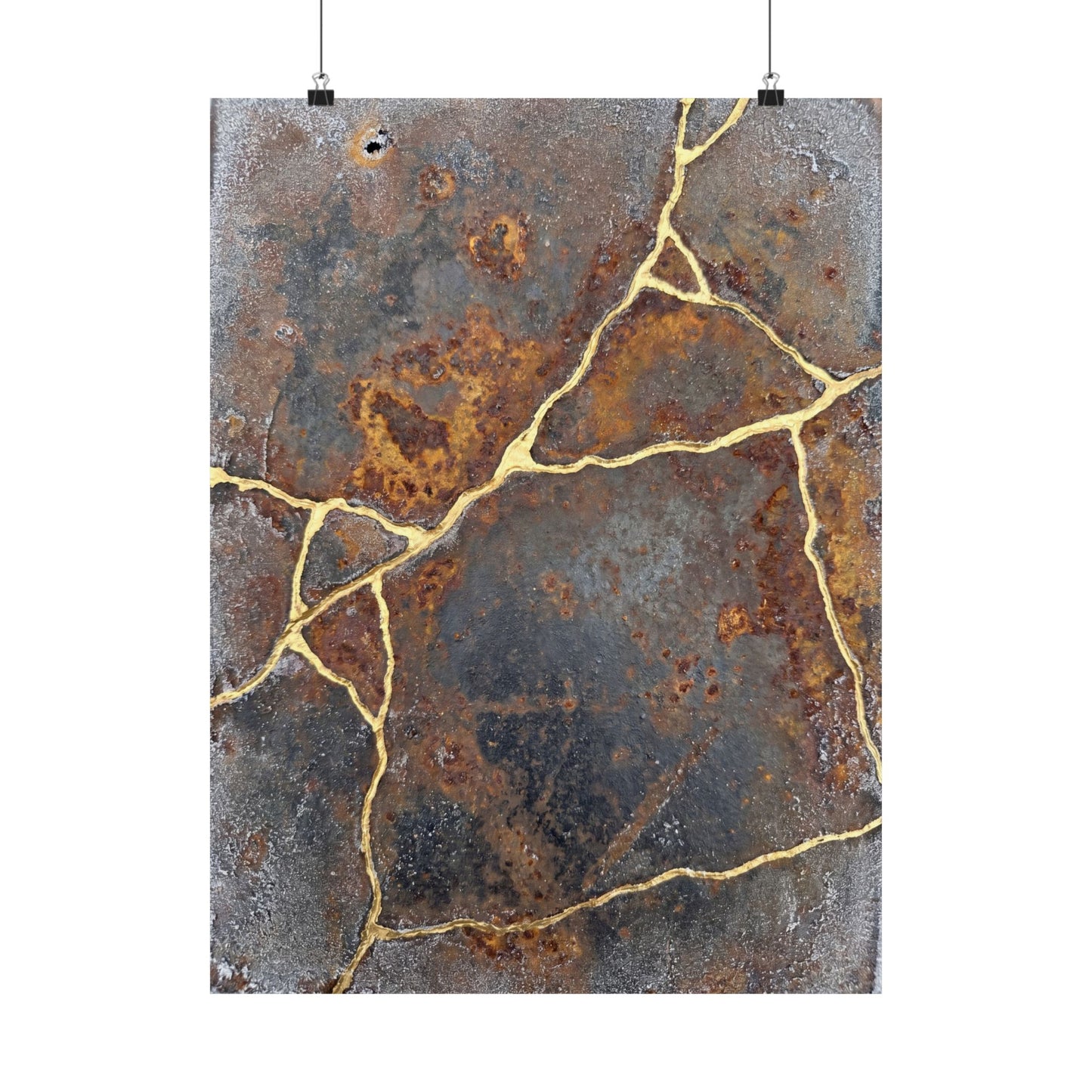 Kintsugi Rust Patina in Overcast | Gold Repair Wall Art Print