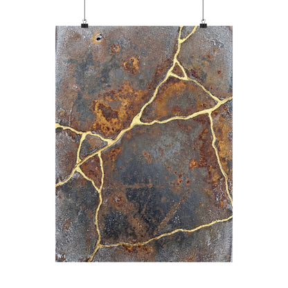 Kintsugi Rust Patina in Overcast | Gold Repair Wall Art Print